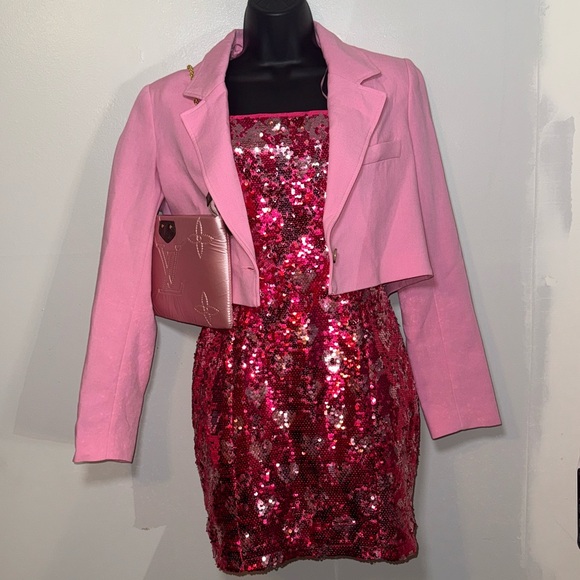 Idem Ditto Hot Pink Sequin Mini Dress Size Small Valentine Date - Picture 11 of 11
